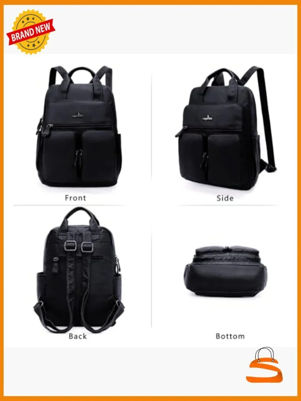 Soft Vegan Leather Multi Pocket Daypack Travel Backpack Purse